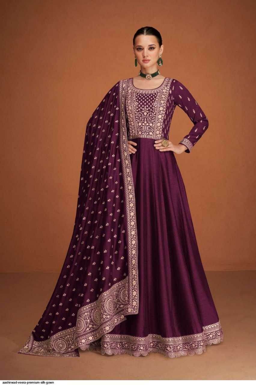 Vichitra Silk Embroidery Gowns Anarkali Long Gowns Sequin Gown - MYLUXURY LANE ENTERPRISE